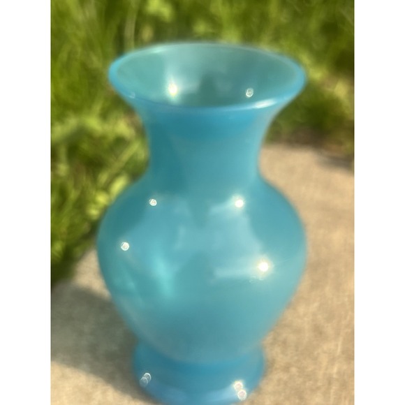 Vintage Murano Opaline Glass Vase By F.lli Ferro Blue...